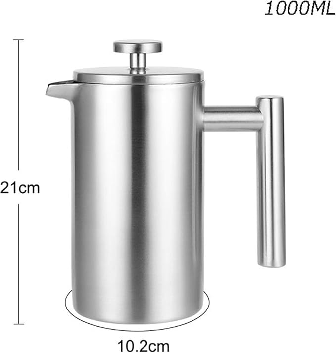 HASMI Coffee Kettle 304 Stainless Steel French Press Coffee Pot French Hand Brew Coffee Utensils Set of Tea Brewing Double Insulation Coffee Maker (Color : Black Size : 1000ml) Dingzhebo2022