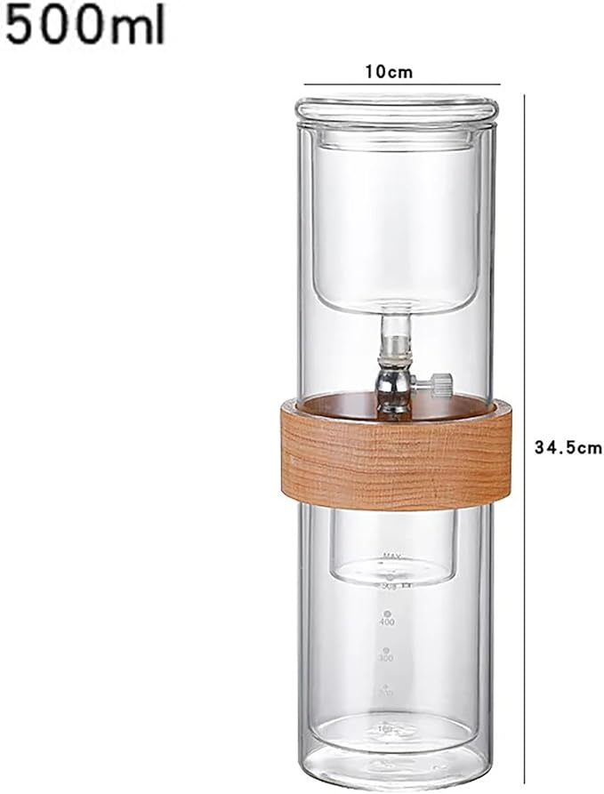 Ice Drip Coffee PotCold Brew Coffee MachineCold Drip Coffee Cold Brew Drip Tower500ML/17oz Double Glass Cold Brew Iced Coffee BrewerKitchen Bar Drip Pot Ice Cold Drinking Pot