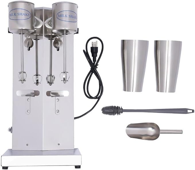 Milkshake machine commercial stainless steel milk shaker with double head beverage blender electric milkshake machine stainless steel drink and juice blender with 2 x 800 ml cups 110V 180W.
