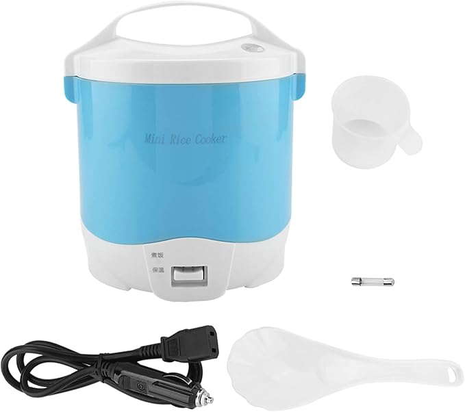 24V Car Rice Cooker 1.6L Portable Multifunctional Electric Rice Cooker and Steamer for Cars Use Travel Steamer for RV Truck Camp Trip(Blue)
