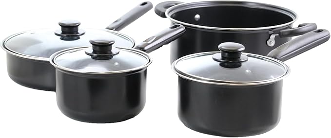 Better Chef 7-Piece Deluxe Non-Stick Cookware Set in Black with Cool-Touch Handles and Tempered Glass Lids