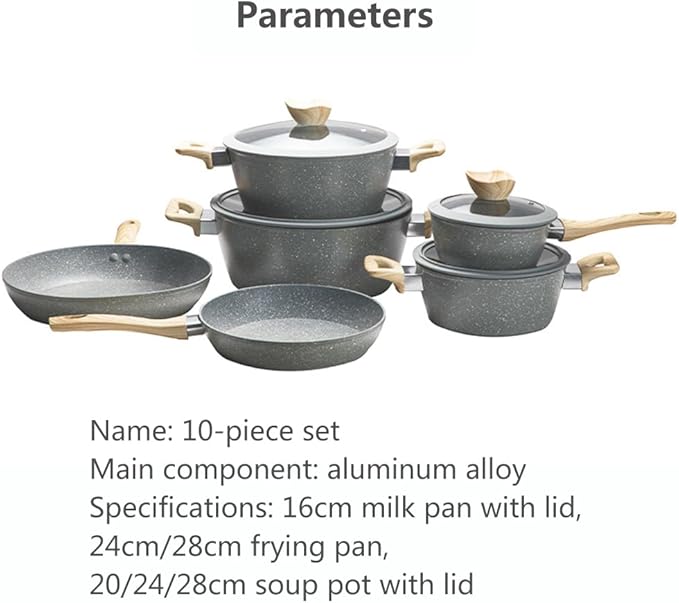 Grey Pots and Pans Set 10 Piece Kitchen Cookware Sets Nonstick Granite Coating Cooking Set Induction Compatible with Frying Saucepan Sauté Pan