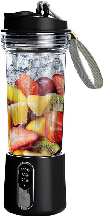 Portable Blender Juicer Cup Wireless Rechargeable Black with Clear Container and Carry Strap