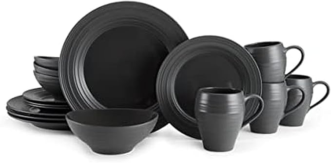 Mikasa Swirl 16 Piece Dinnerware Set Service for 4 Graphite