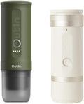 OutIn Nano Portable Electric Espresso Machine with Fino Portable Electric Coffee Grinder White &amp Forest Green