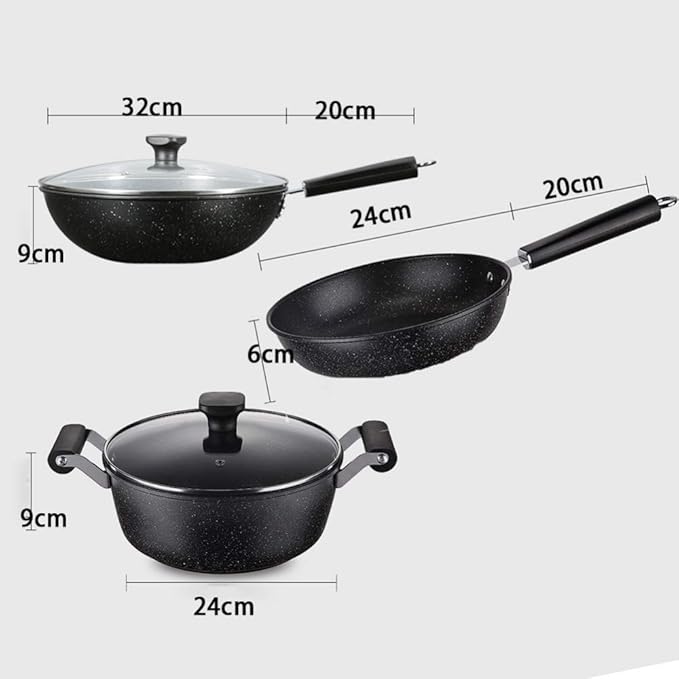 3-Piece SetSaucepans SetsNon-Stick Pan with Tempered Glass Lid Comfortable HandleSuitable for Gas and Induction CookerEasy to Clean Wok Non Stick