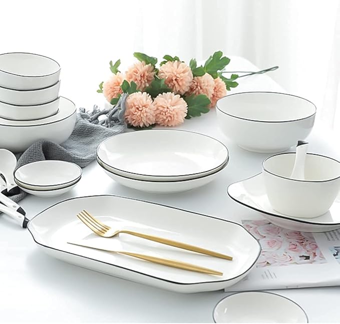 29 56 PCS Ceramic Dinnerware Set Bone China Tableware Dishes Plates Ceramic Combination Dinner Service Set Porcelaine Service for 10 (29 Piece Set)