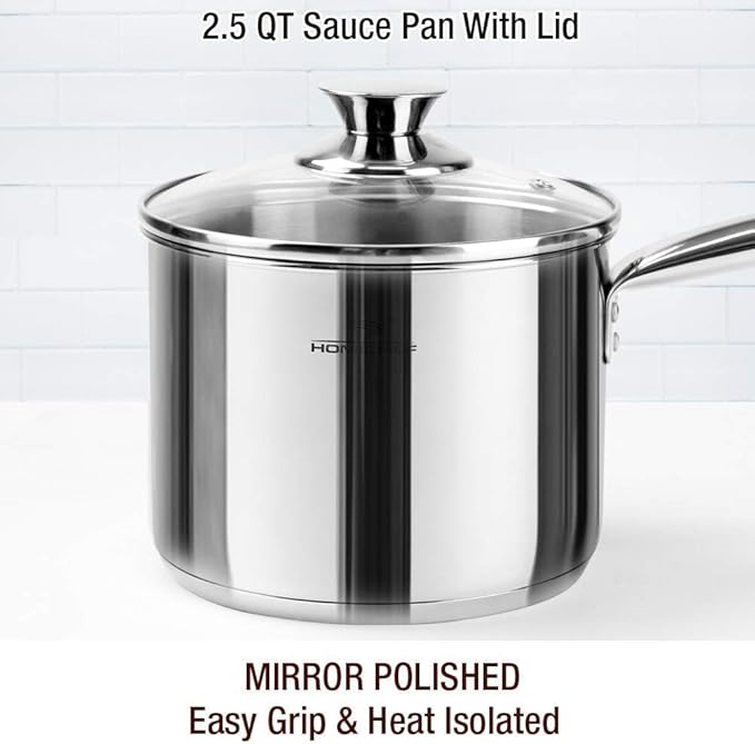 HOMICHEF 14-Piece Nickel Free Stainless Steel Cookware Set - Nickel Free Pots and Pans Set - Non-Toxic Healthy Induction Cookware