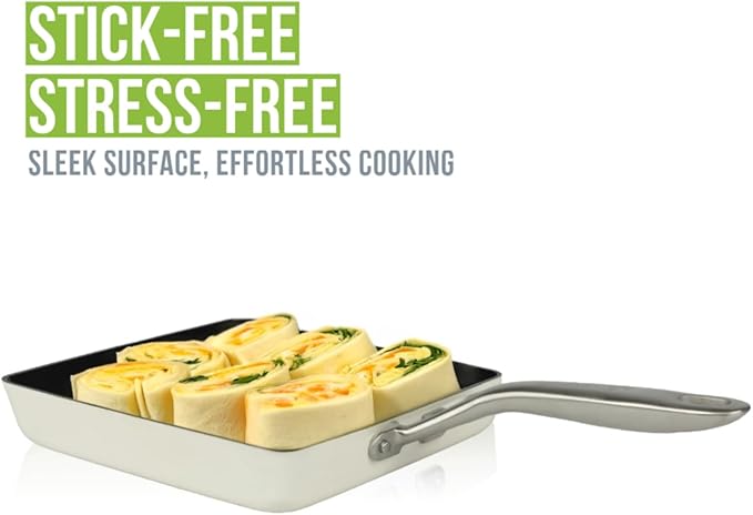 TeChef Collection | Ceramic Nonstick Egg Frying Pan Nontoxic - Nontoxic - Free of PFAS PFOA PTFE Made in Korea (Square Pan)