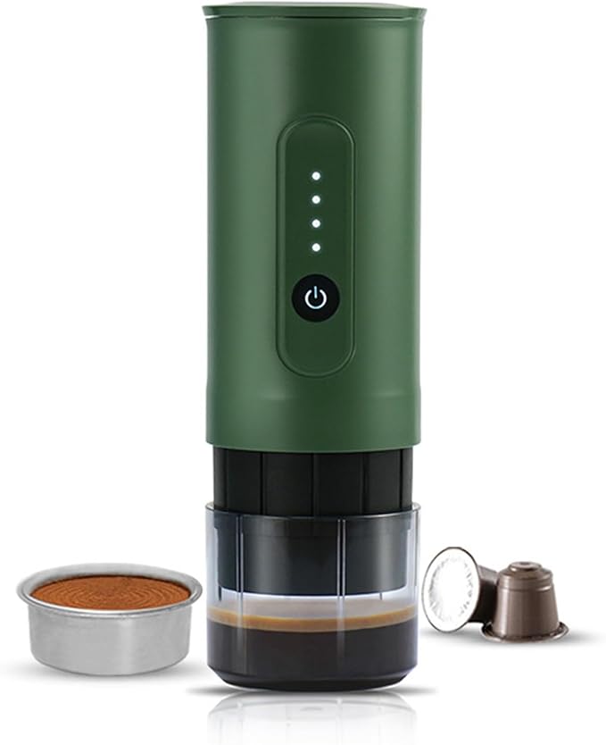 Portable Electric Espresso Machine Travel Coffee Maker Portable Electric Coffee Grinder with USB-C with Ground Coffee NS Capsule 2000mAh Battery for RV Hiking Office(緑)