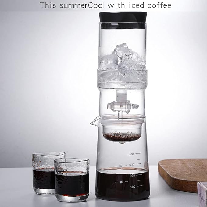 Habiba Iced Drip Coffee Maker Portable Cold Brew Coffee Maker Siphon Coffee Maker with Reusable Filter 400ml/13.5oz Borosilicate Glass Coffee Maker Reusable