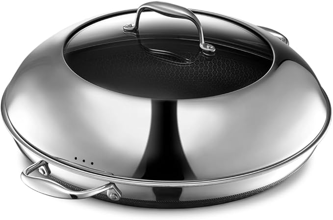 HexClad Hybrid Nonstick 8-Piece Cookware Set 12 Pan with Lid 14 Pan with Lid 14 Wok with Lid and Salt and Pepper Grinder Set