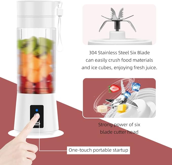 Portable Blender for Shakes and Smoothies Size Single Serve Travel Fruit Juicer Mixer Cup with Reable 2000mAh USB Reable Battery Small Electric Individual Mini Blender for Juice