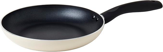 Basic Essentials 4-Piece Nonstick Aluminum Starter Cookware Set Fry Pan Skillet Saucepan Pot with Glass Lid and Nylon Spatula Turner Cream White
