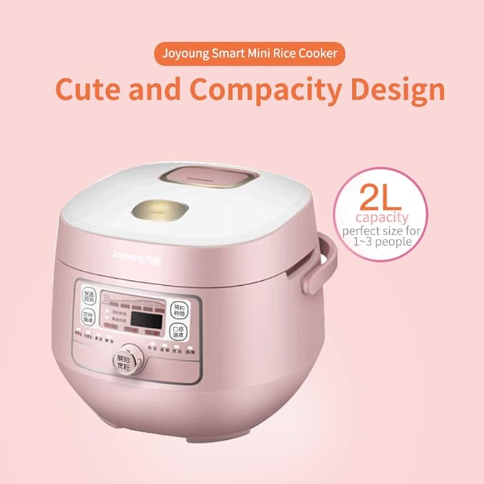 Joyoung Smart Rice Cooker JYF-20FS987M Mini Multi-use with Timer for Cooking Soups Stew 2LPink