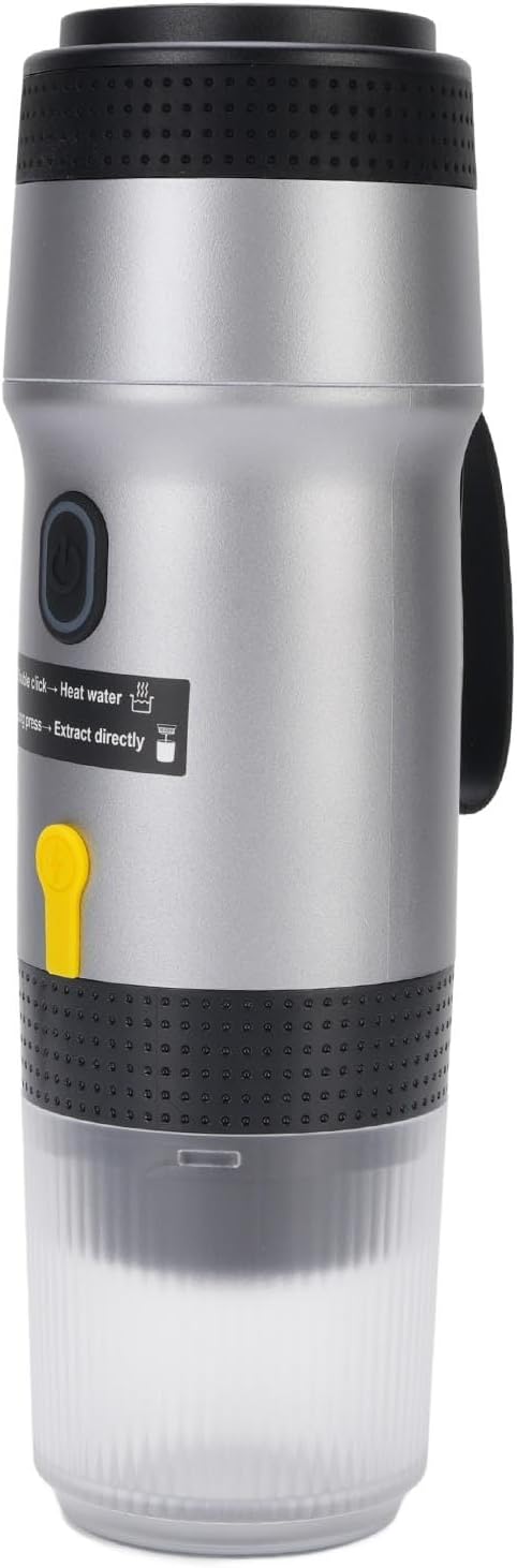 Portable Coffee Maker 304 Stainless Steel Automatic Small Capsule Coffee Maker for Outdoor Car Travel Camping Operating Rich Flavor Extraction Premium Material Ideal (Silver)