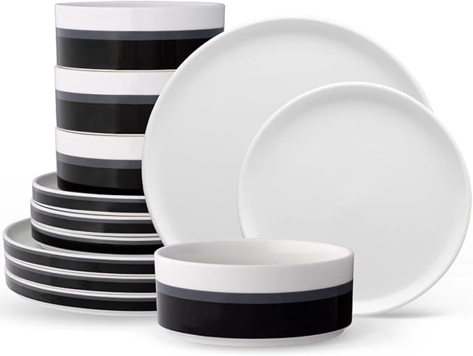 Noritake ColorStax Stripe Black 12-Piece Dinnerware Set Service for 4
