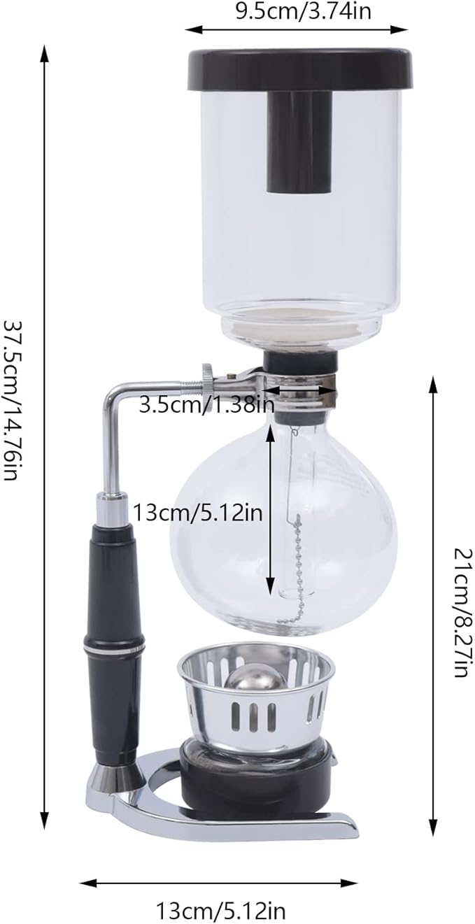TFCFL Syphon Coffee Maker 5-Cup Unique Tabletop Glass Vacuum Siphon Pot Syphon Coffee Tea Brewer with Clear Burner