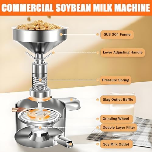1100W Commercial Soy Milk Machine with Slag Separation 25KG/H Stainless Steel Automatic Grinder for Restaurants Canteens &amp Small Food Businesses