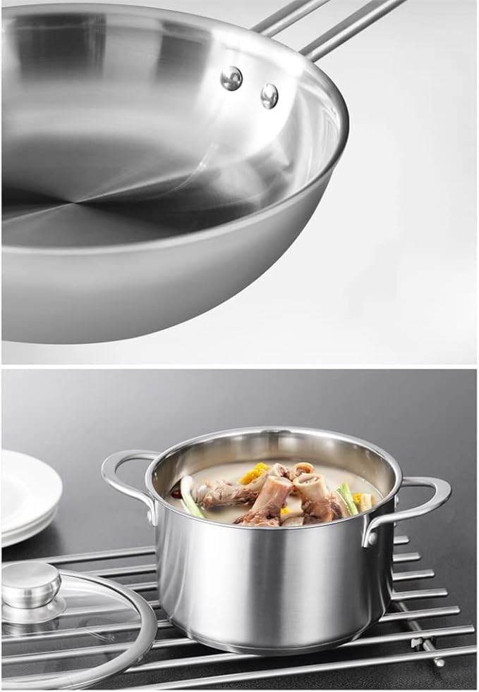 Cookware Cookware set stainless steel household frying pan soup pot set tool steamer frying pan glass lid kitchen utensils