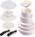 Iris Ohyama Frying Pan Pot 26cm 20cm 14 Piece Set Ceramic Color Pan Compatible with IH Handle