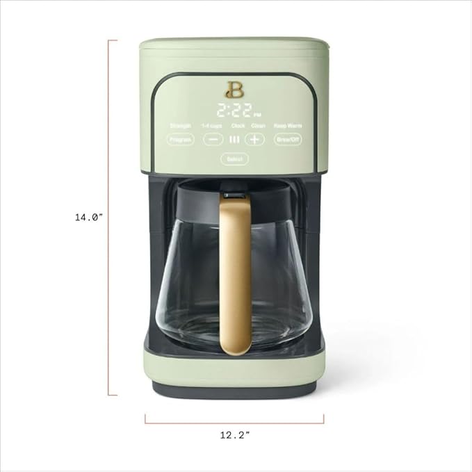 B - 12-Cup Programmable Coffee Maker with Touch Controls Auto Brew Timer Reusable Filter Large Glass Carafe Countertop Coffee Machine (Sage Green)