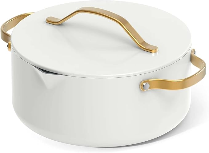 Nonstick Ceramic Cookware Set (12 Piece) Pots Frying Pans Lids and Kitchen Storage Oven Safe Pan Set &amp Compatible with All Stovetops - (White Icing)