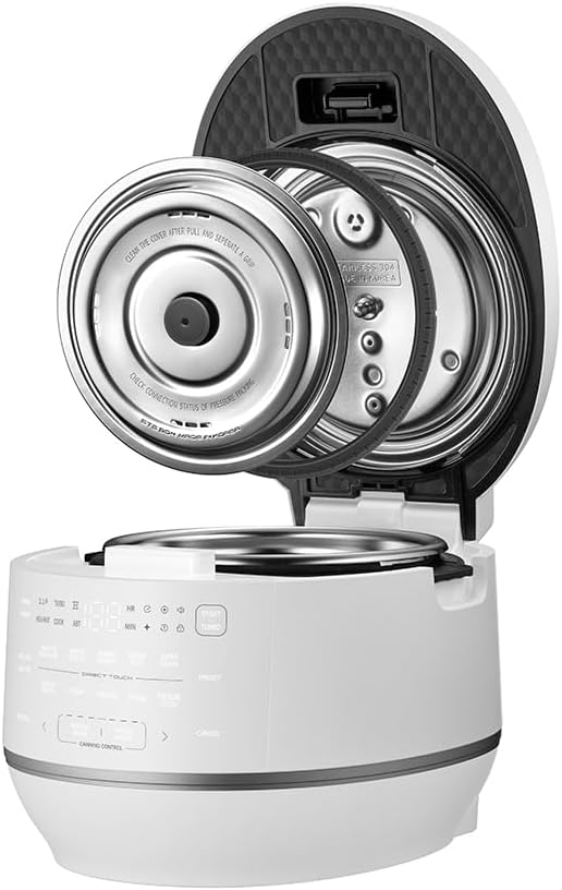 Cuchen 10-Cup Premium IH Pressure Rice Cooker with 316Ti Stainless Steel Inner Pot 2.1 Bar High Pressure for Multi-Grain &amp Canning Auto Steam Clean White (CRT-RPD1010IEWUS)