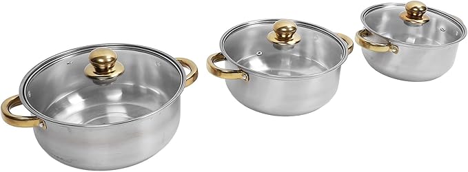 Cookware Set Premium Stainless Steel Rustproof Stick Proof Pan Pot Set for Home Kitchen - Energy Efficient for All Stovetops (Gold Handle)
