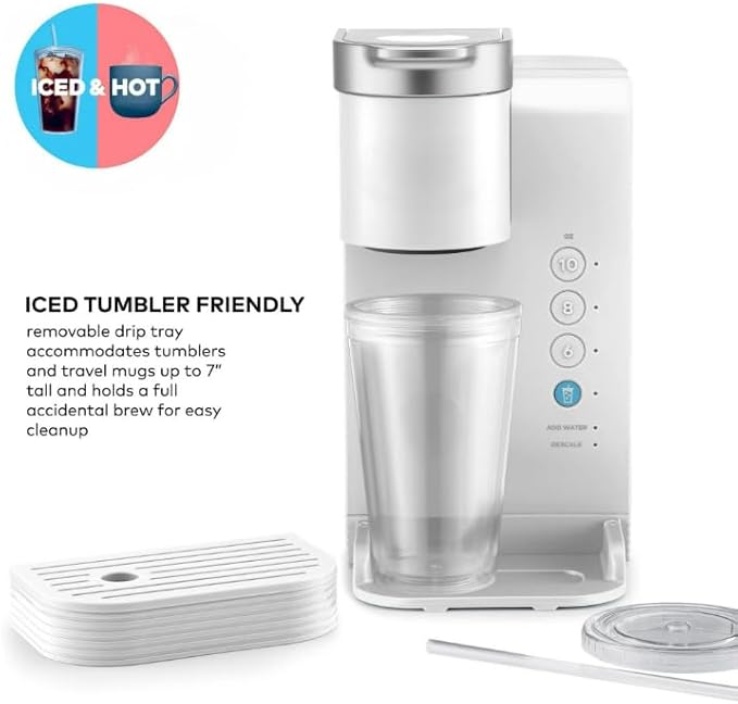 KeurigK K- Express Essentials Plus Iced and Hot Single Serve K Cup Pod Coffee Maker Versatile Brewing (6 8 10oz) 36 oz removable water reservoir (White)