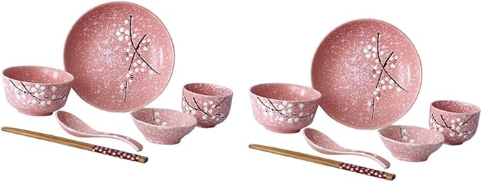 SMASOLO Japanese Ceramic Dinnerware Set 12-Piece Cutlery Kit Elegant Tableware Pink Handles Dishwasher Safe Suitable for Home Dining