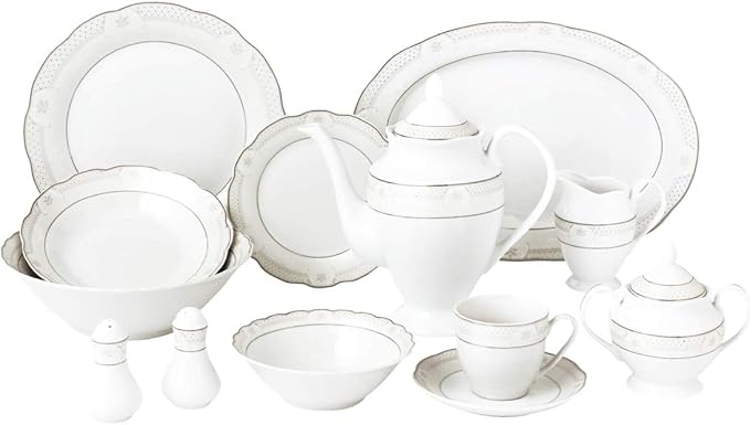 Atara-57 57 Piece Wavy Dinnerware Set &amp Porcelain China Service for 8 People - Atara