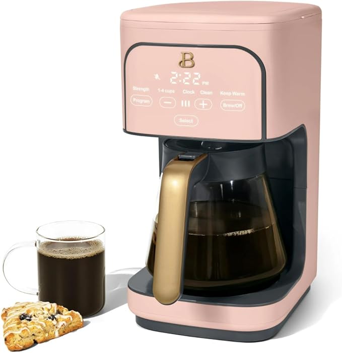 12 Cup Programmable Coffee Maker 24 Hour Auto Brew Touch Display Bold Strength Control Glass Carafe Reusable Filter Auto Shut Off (Rose)