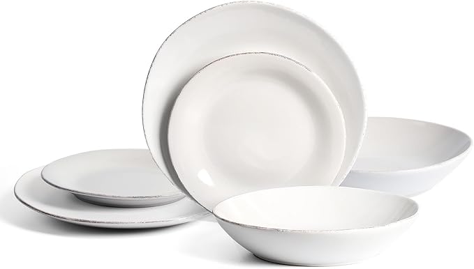 Stone Lain Essence 6-Piece Dinnerware Set Stoneware Plates and Bowls Set Dishwasher and Microwave Safe Dish Set for 2 White