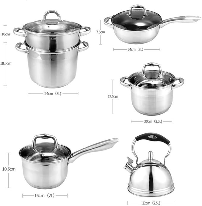 Cookware-Set 5-PieceCooking Pot SetMade of Stainless Steelwith Glass-LidsAll Types of cookers Induction saucekitchen Gourmet Making