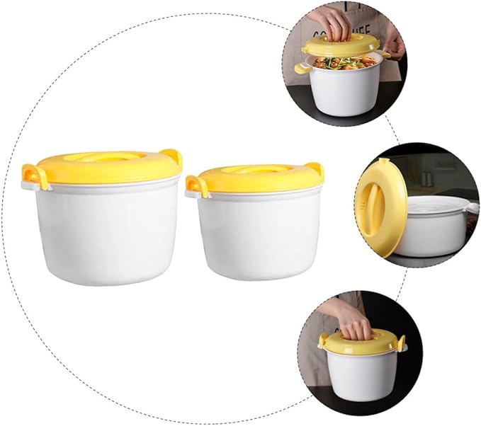 Microwave Rice Cooker Steamer Set with Handle 8.26X5.51X5.31In Large Capacity Insulated Portable Rice Cooker for Home Office Travel
