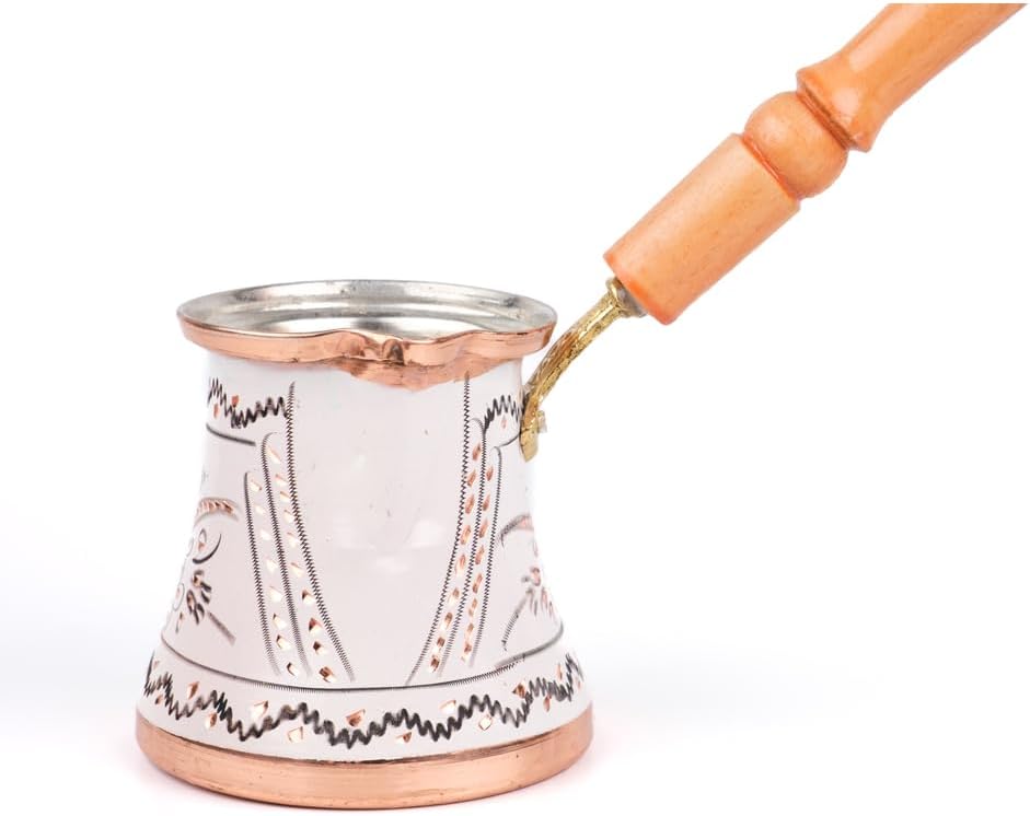 Copper Turkish Coffee Pot Cezve Set Erzincan Handcrafted Design for 5 People Traditional Coffee Maker White Color One Piece - White One Size