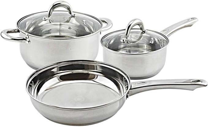 Cookware Set3-PieceSaucepan Casserole Milk Pot Frypans With Glass Lid Comfortable HandleSuitable For Gas And Induction CookerEasy To Clean Saute Pan