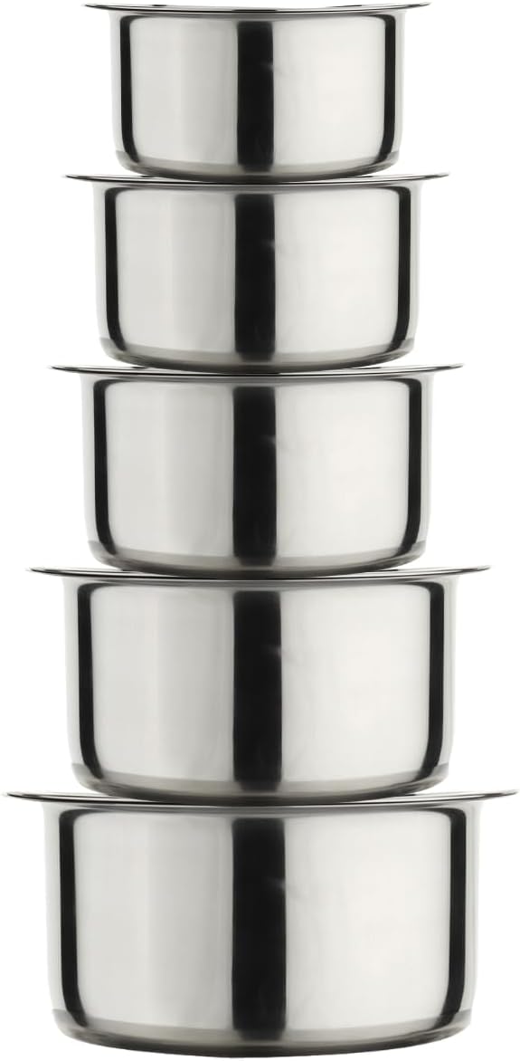 Stainless Steel Tope Set With Lid Stainless Steel Patila with Lid Set of 5 Steel Bhagona Set Patila/Tapeli/Milk Pot Cookware Set With Lid (Capacity : 1L 1.5L 2L 2.5L 3L)