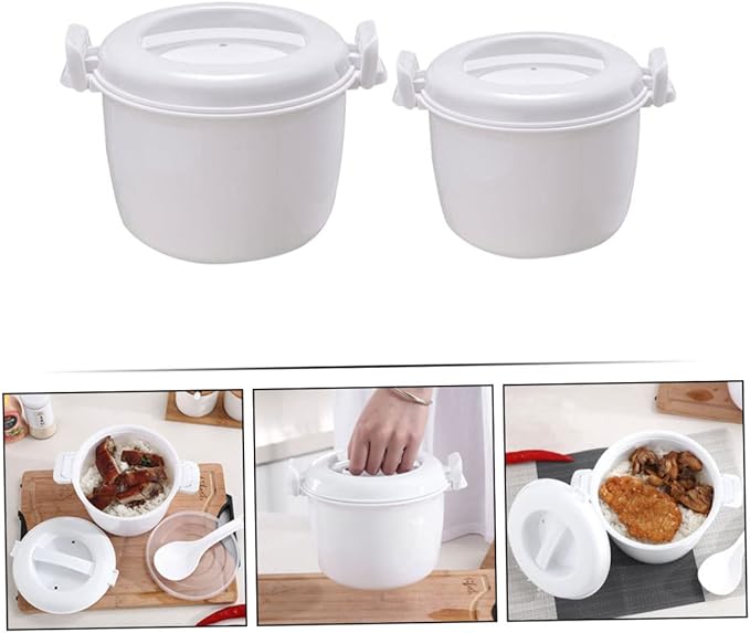 Healifty 2-Piece Microwave Rice Cooker Set Portable Food Steamer Pot Plastic Multi-Functional for Cooking Rice and Vegetables for Meal Prep and Lunch Containers