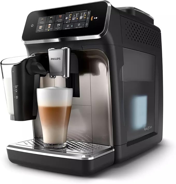 Philips 3300-Series Fully Automatic Espresso Machine - 6 Drinks Modern Colour Touch Screen LatteGo Milking System SilentBrew 100% Ceramic Grinder AquaClean Filter. Black Chrome (EP3347/90) (Renew