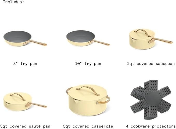 12-Piece Ceramic Nonstick Cookware Set Pots and Pans with Strainer Lids (Buttercream)
