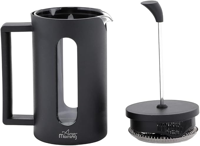 Any Morning Coffe Maker Stainless Steel Borosilicate Glass French Press Tea Press for Loose Tea BPA Free Heat Resistant Durable Easy to Clean 20 oz Black