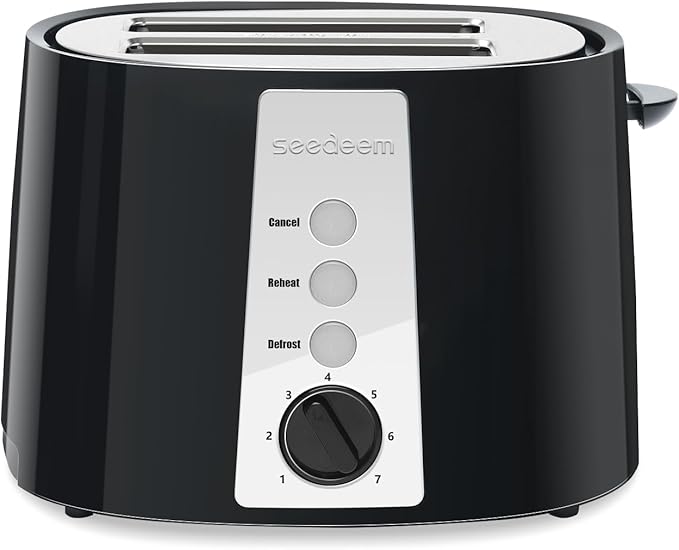 SEEDEEM Toaster 2 Slice 7 Shade Settings Bread Toaster with Cancel Defrost Reheat Function Extra Wide Slots for Waffle or Bagel Removable Crumb Tray 750W Classic Black