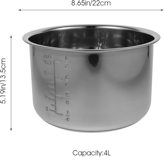 Kitchen Supply Stainless Steel Cookware Stainless Steel Inner Cooking Pot 4L Rice Cooker Liner Pot Electric Pressure Cooker Pot Silver Portable Electric Cooker