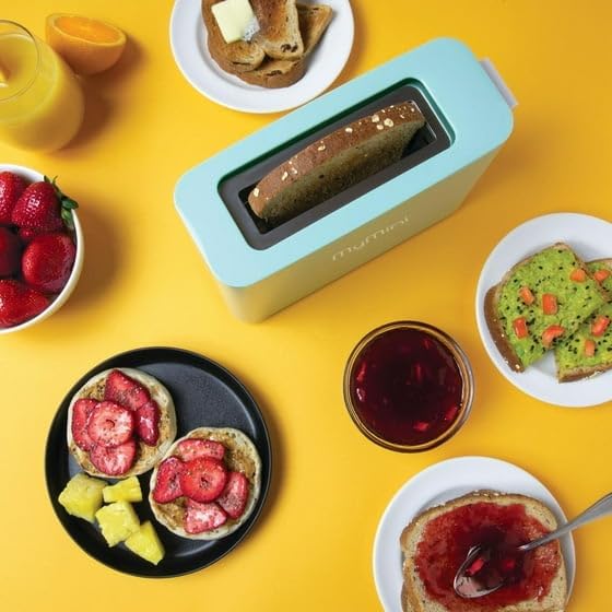 MyMini Single Toaster Aqua extra-wide slot for toasting thick slices of bread English muffins and bagels
