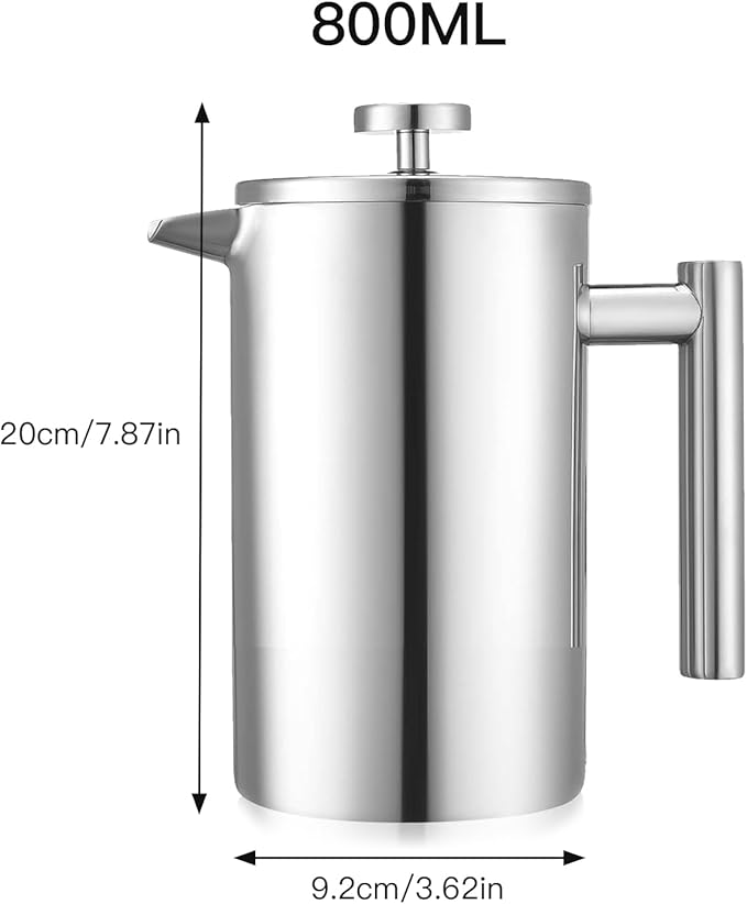 French Press Coffee Maker 34oz/1L Double Wall Stainless Steel Coffee Press with 3 Filters &amp Cleaning Brush Insulated Tea Maker for Home Camping &amp Travel (27 fl oz)