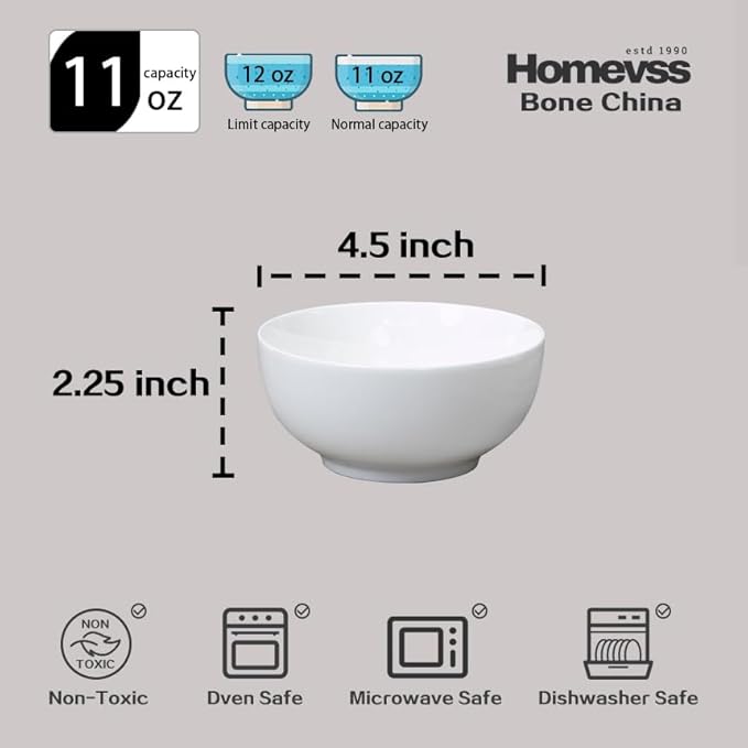 Bone China Coupe Shape Elegance White Bowl 4.5 11oz Case of 6