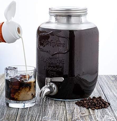 Original Grind Coffee Co.1 Gallon Cold Brew Coffee MakerEasy Pour Stainless Steel Spigot TapExtra Thick Glass Pitcher Brewing System Iced Coffee MakerRefrigerator Safe Storage