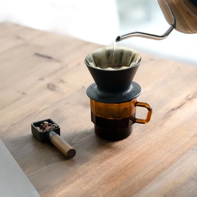 HMM Patio Coffee Dripper - Ceramic Pour Over Coffee Maker Brews 1-2 Cups Minimalist Aesthetic Design Essential for Drip Coffee Lovers SGS Certified - Black